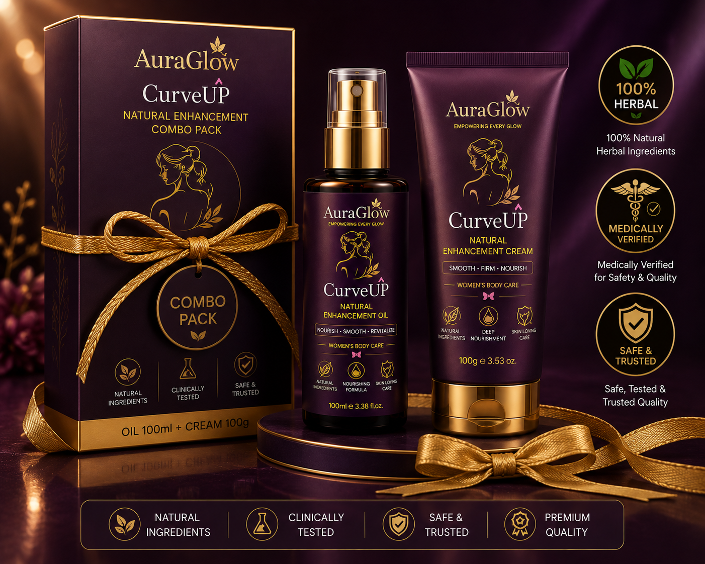 CurveUP Natural Enhancement Combo Pack | Cream 100g + Oil 100ml