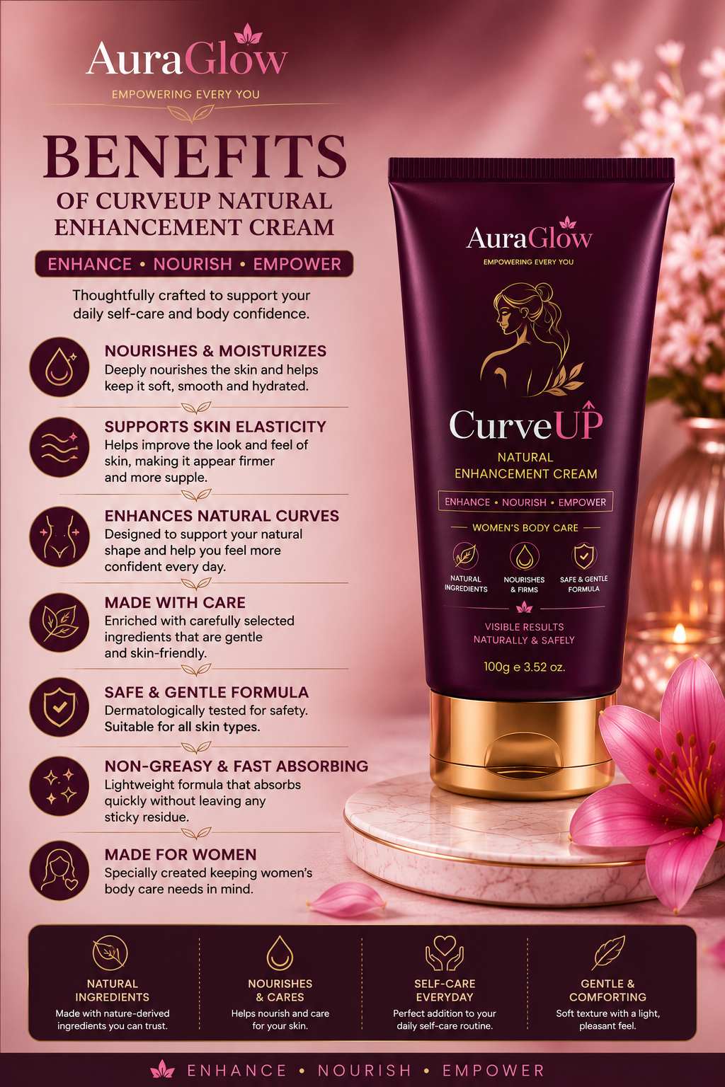 CurveUP Natural Enhancement Cream | Breast Enlargement Cream | 100g