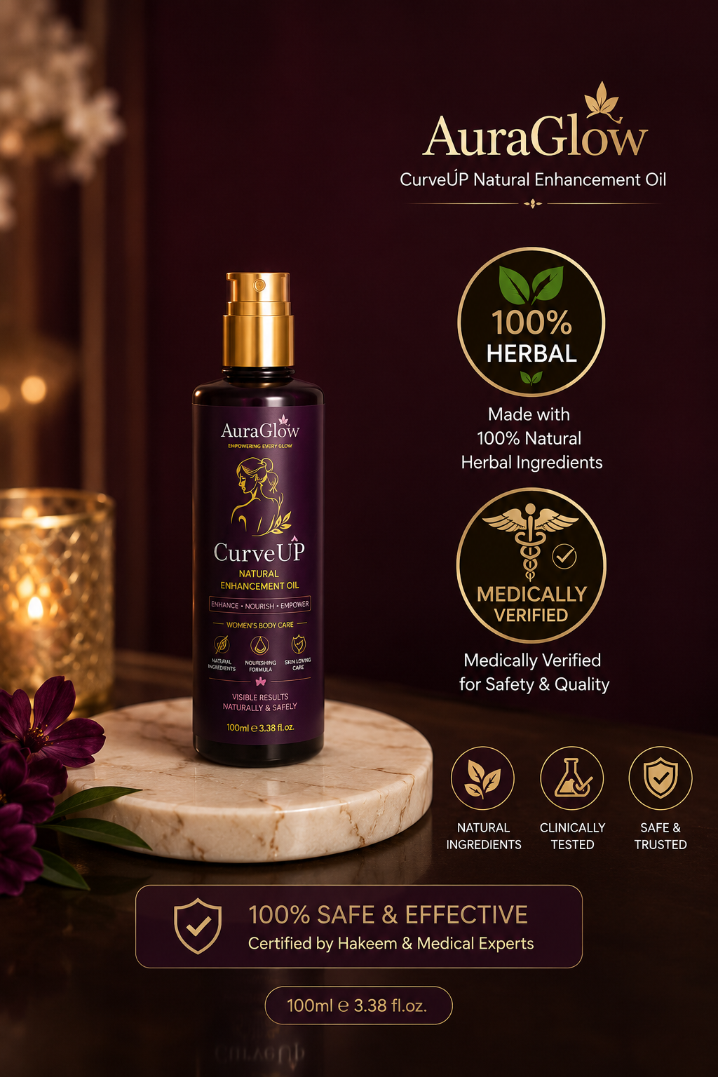 CurveUP Natural Enhancement Oil| AuraGlow Herbal Breast Enlargement oil Oil