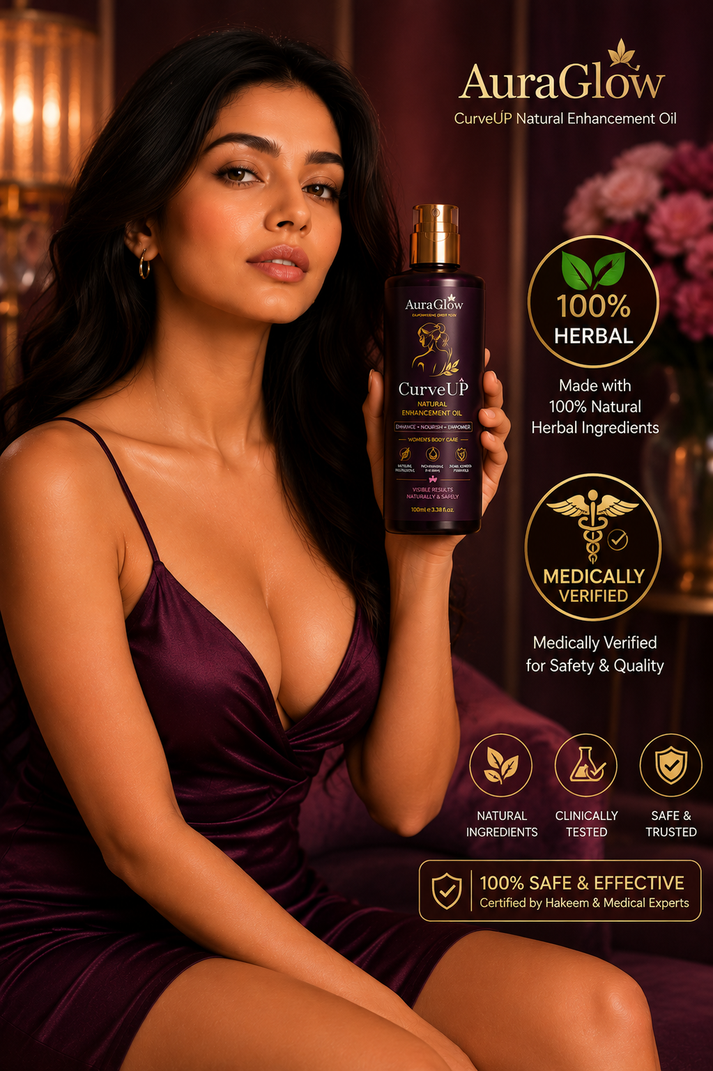 CurveUP Natural Enhancement Oil| AuraGlow Herbal Breast Enlargement oil Oil